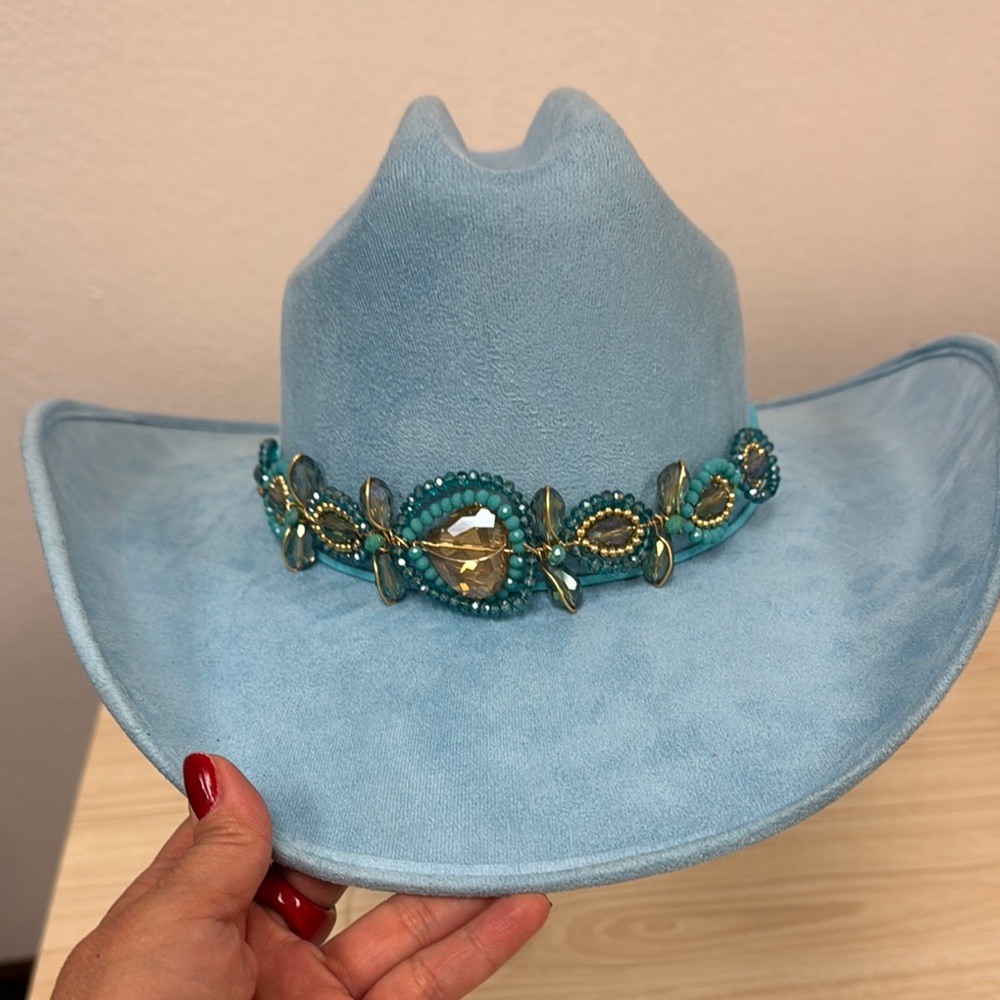 Blue Western Hat with Turquoise Embellishments - Picture 4 of 8